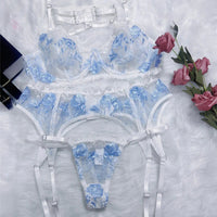 Women's Sheer Lace Embroidered Lingerie Set